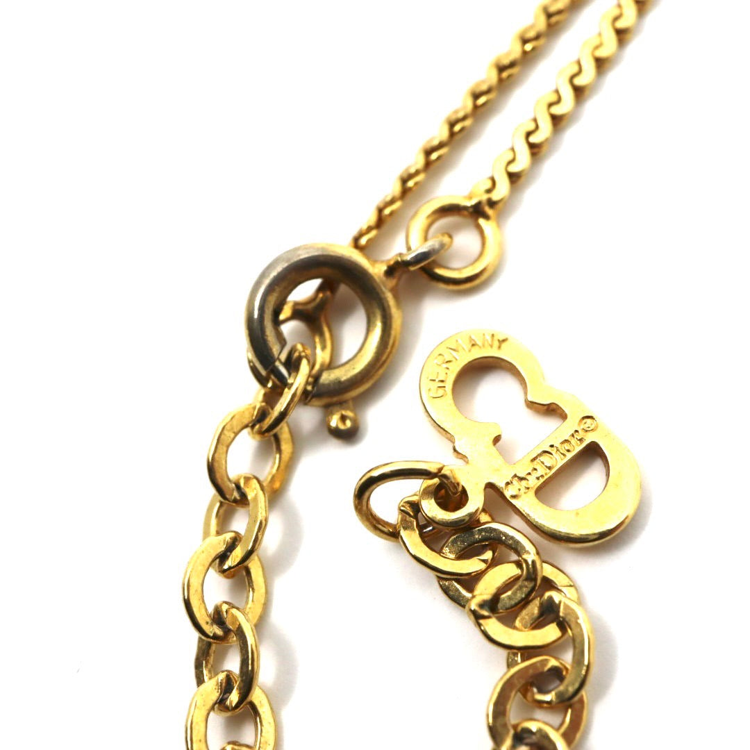 クリスチャンディオール Christian Dior ヴィンテージ ネックレス CDロゴ ラインストーン 金 ゴールドカラー アクセサリー I2