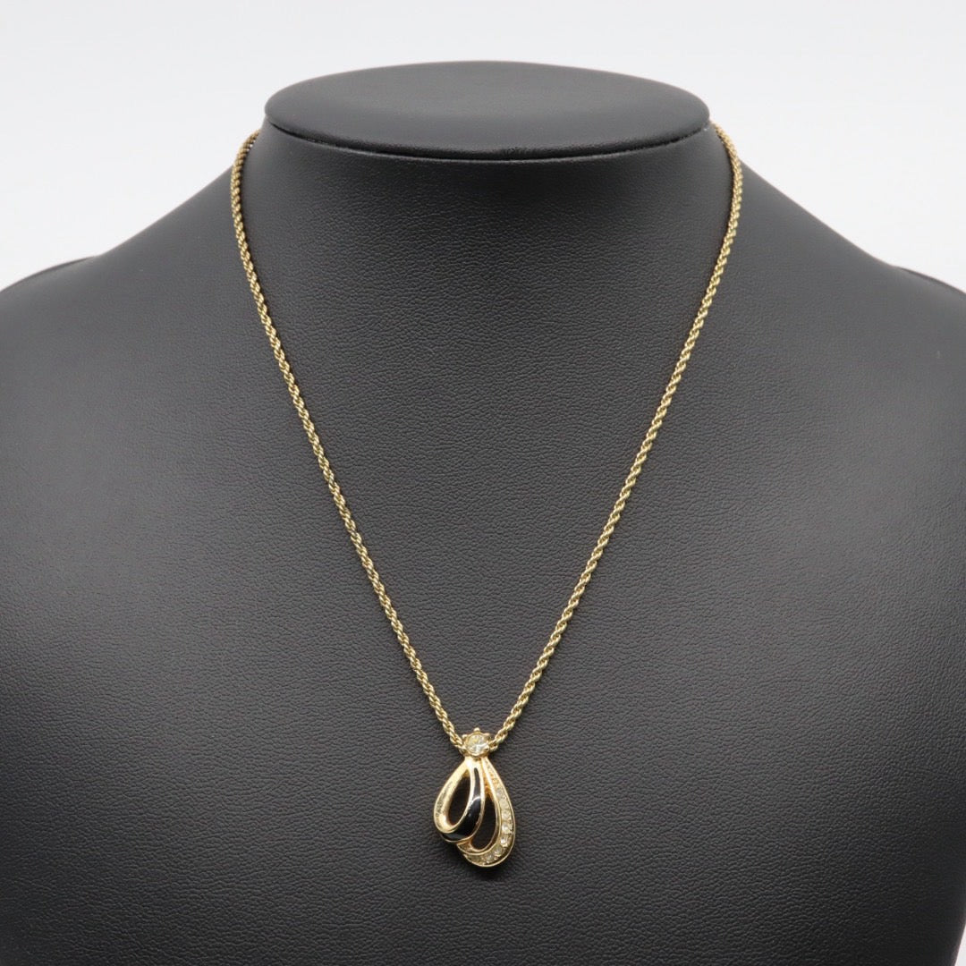 クリスチャンディオール Christian Dior ヴィンテージ ネックレス ドロップ モチーフ 金 ゴールド ラインストーン I2