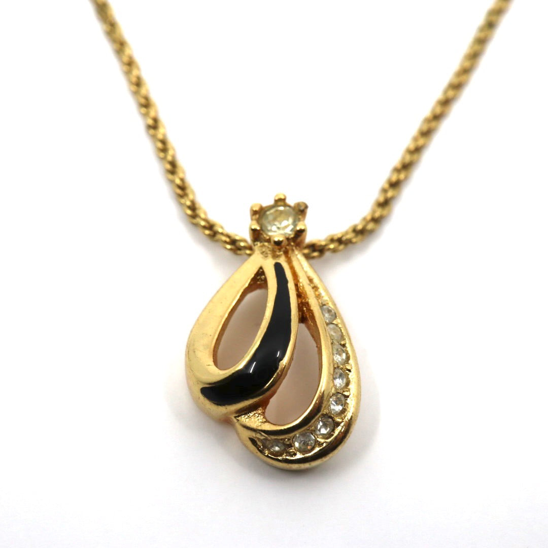 クリスチャンディオール Christian Dior ヴィンテージ ネックレス ドロップ モチーフ 金 ゴールド ラインストーン I2