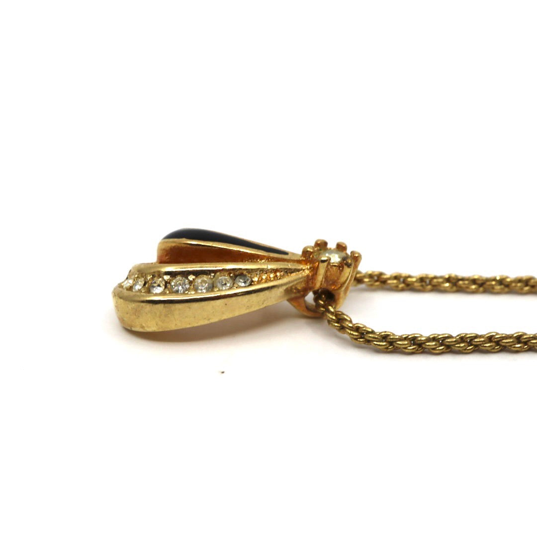 クリスチャンディオール Christian Dior ヴィンテージ ネックレス ドロップ モチーフ 金 ゴールド ラインストーン I2