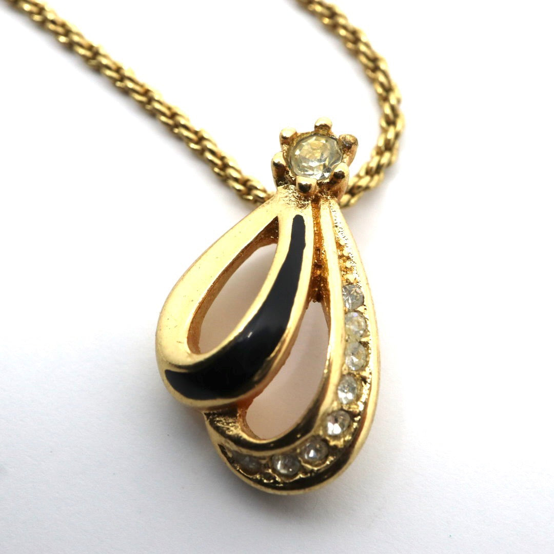 クリスチャンディオール Christian Dior ヴィンテージ ネックレス ドロップ モチーフ 金 ゴールド ラインストーン I2