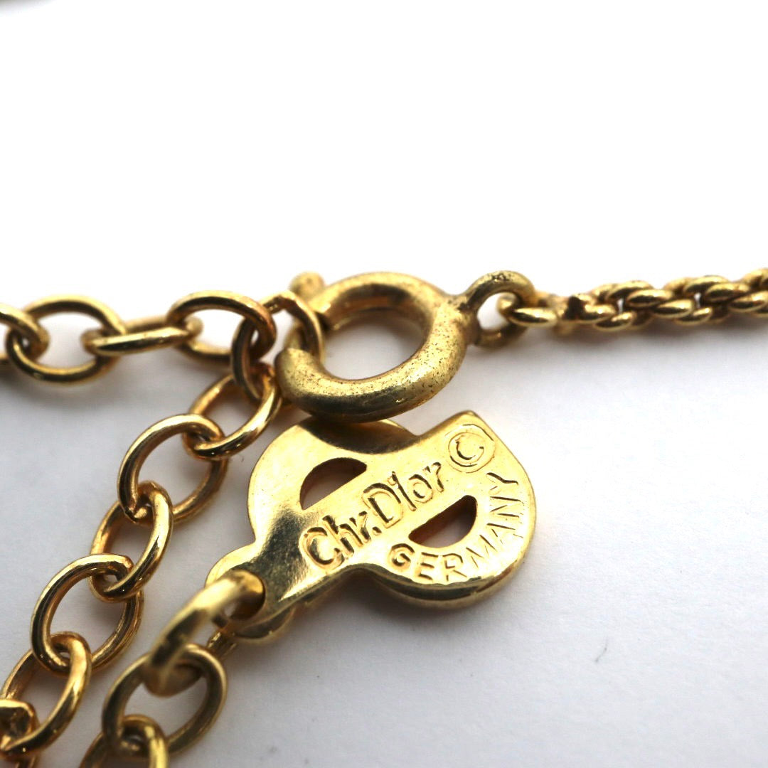 クリスチャンディオール Christian Dior ヴィンテージ ネックレス ドロップ モチーフ 金 ゴールド ラインストーン I2