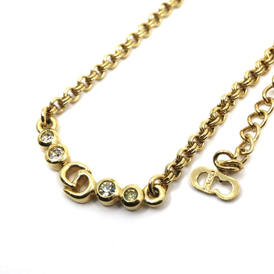 クリスチャンディオール Christian Dior ヴィンテージ ネックレス 金 ゴールドカラー Dロゴ ラインストーン アクセサリー I2
