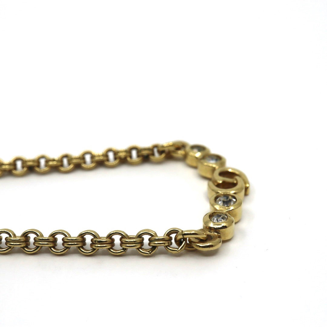 クリスチャンディオール Christian Dior ヴィンテージ ネックレス 金 ゴールドカラー Dロゴ ラインストーン アクセサリー I2