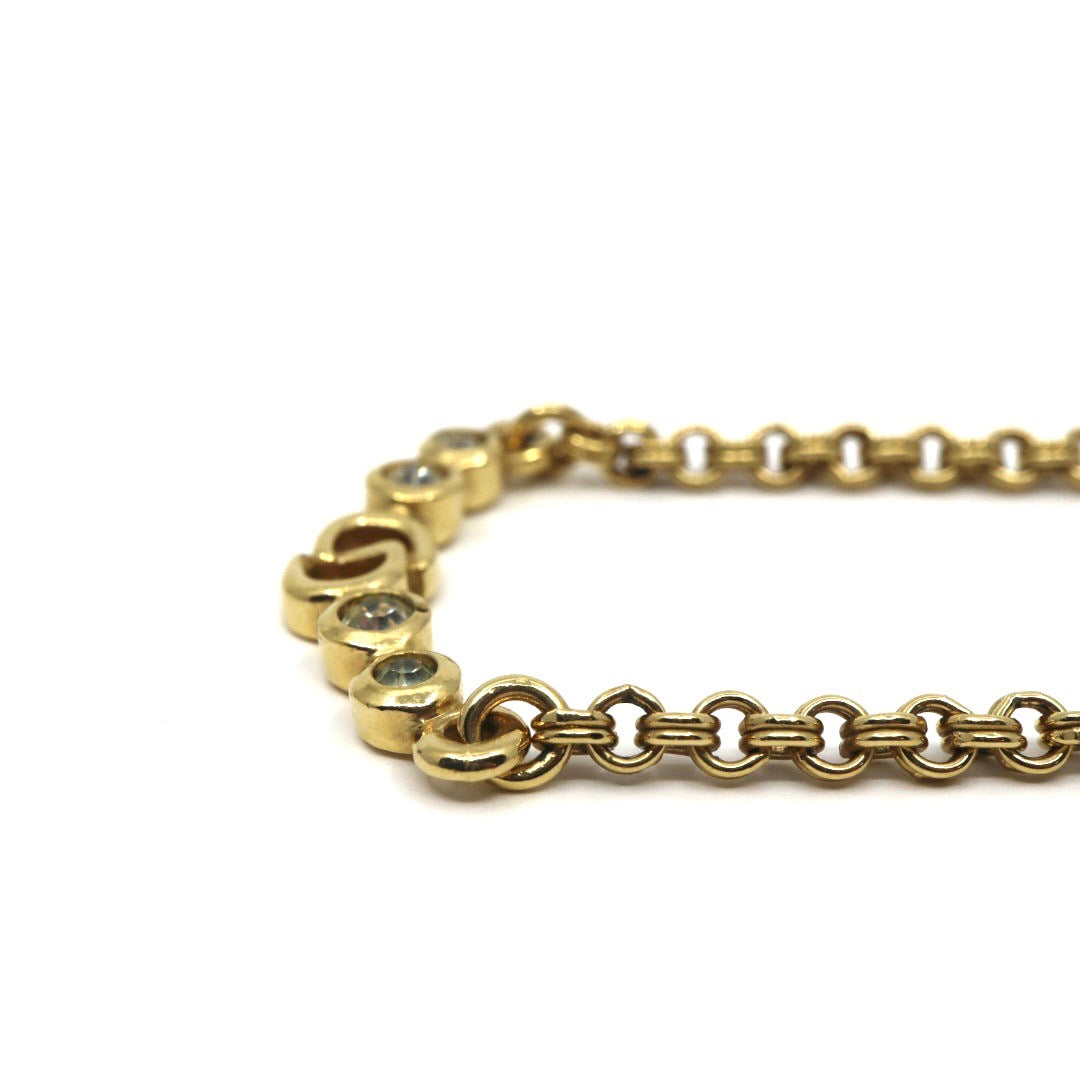 クリスチャンディオール Christian Dior ヴィンテージ ネックレス 金 ゴールドカラー Dロゴ ラインストーン アクセサリー I2