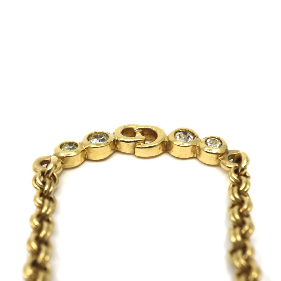 クリスチャンディオール Christian Dior ヴィンテージ ネックレス 金 ゴールドカラー Dロゴ ラインストーン アクセサリー I2