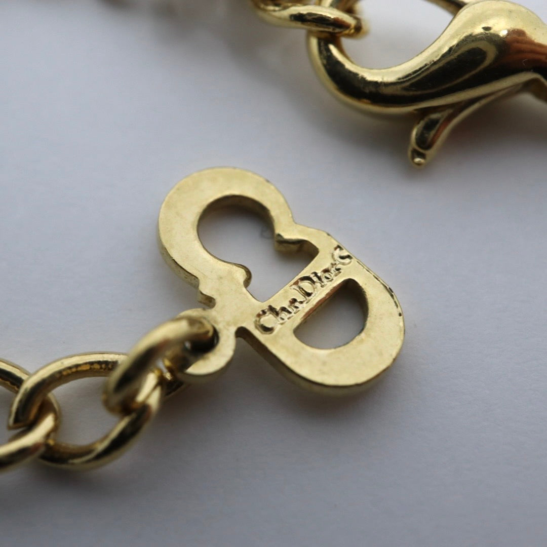 クリスチャンディオール Christian Dior ヴィンテージ ネックレス 金 ゴールドカラー Dロゴ ラインストーン アクセサリー I2
