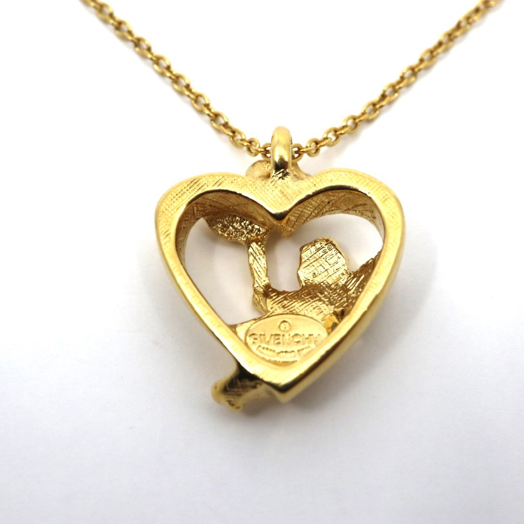 ジバンシィ GIVENCHY ヴィンテージ ネックレス ハート×エンジェル フラワー ラインストーン 金 ゴールドカラー I2
