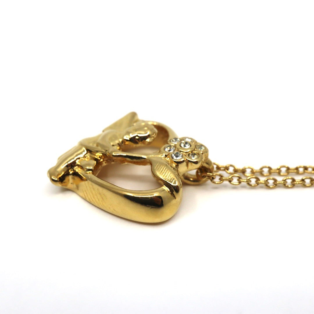 ジバンシィ GIVENCHY ヴィンテージ ネックレス ハート×エンジェル フラワー ラインストーン 金 ゴールドカラー I2