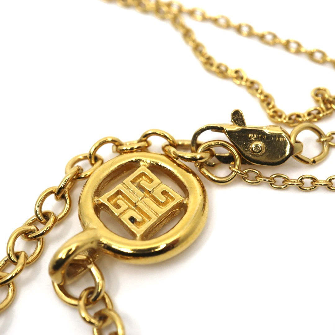 ジバンシィ GIVENCHY ヴィンテージ ネックレス ハート×エンジェル フラワー ラインストーン 金 ゴールドカラー I2