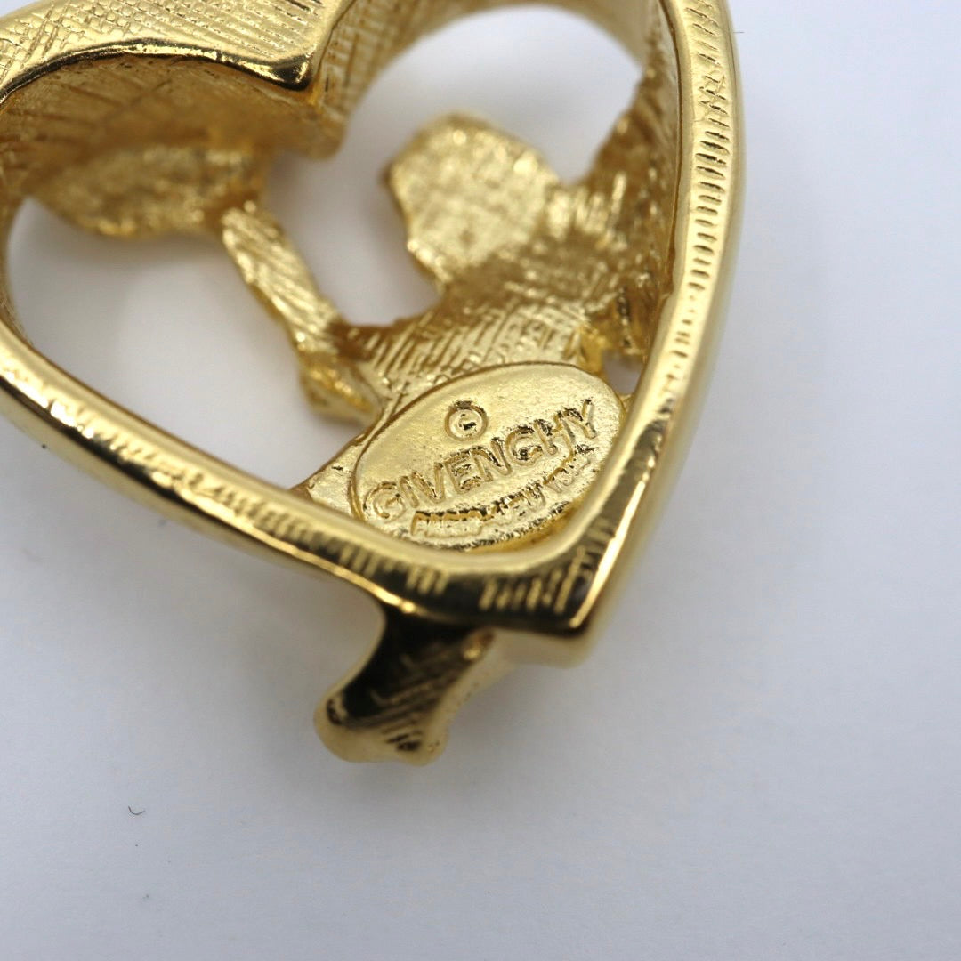 ジバンシィ GIVENCHY ヴィンテージ ネックレス ハート×エンジェル フラワー ラインストーン 金 ゴールドカラー I2