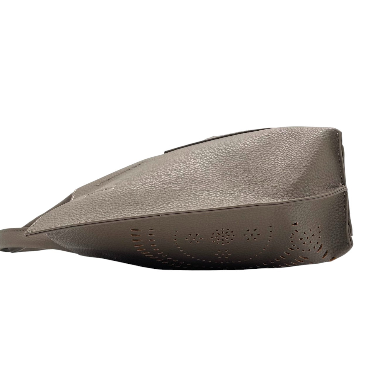 【美品】Vittorio Godi ヴィットリオゴーディ ハンドバッグ トートバッグ 本革 レザー シボ革 グレー グレージュ系 ワールドマップ ロゴ型押し レディース エレガント カジュアル デイリーユース 人気モデル クリーニング済み s95