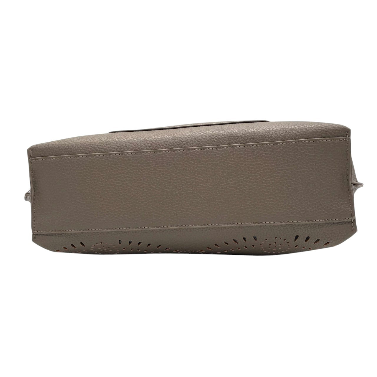 【美品】Vittorio Godi ヴィットリオゴーディ ハンドバッグ トートバッグ 本革 レザー シボ革 グレー グレージュ系 ワールドマップ ロゴ型押し レディース エレガント カジュアル デイリーユース 人気モデル クリーニング済み s95