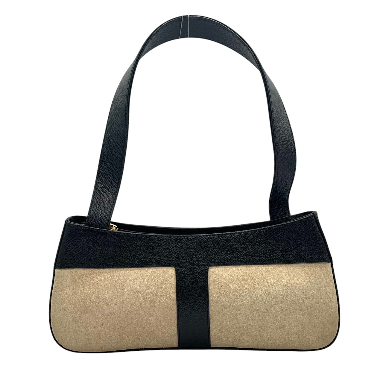 【美品】LE TANNEUR ルタヌア ショルダーバッグ ワンショルダー バゲットバッグ スエード レザー バイカラー T字デザイン ブラック ベージュ レディース エレガント クラシック フランスブランド クリーニング済み u3