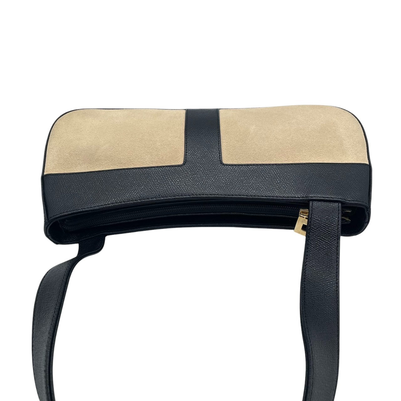 【美品】LE TANNEUR ルタヌア ショルダーバッグ ワンショルダー バゲットバッグ スエード レザー バイカラー T字デザイン ブラック ベージュ レディース エレガント クラシック フランスブランド クリーニング済み u3