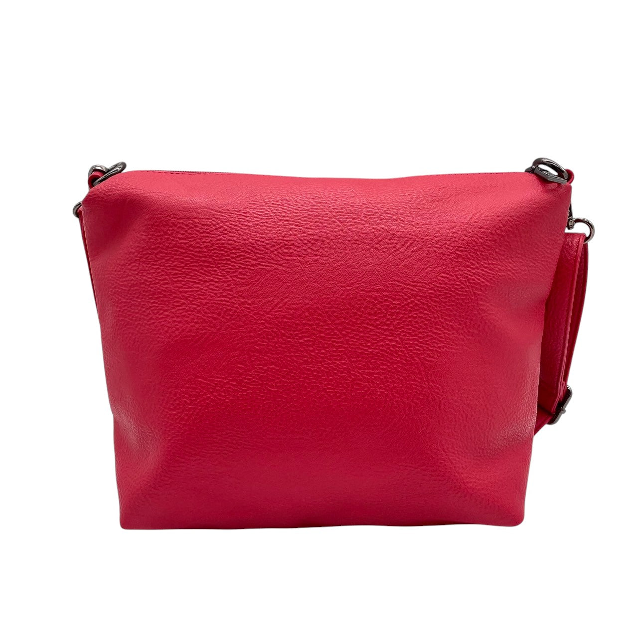 【美品】Vittorio Godi ヴィットリオゴーディ ショルダーバッグ ワンショルダー 斜め掛け可 クロスボディ 本革 レザー シボ革 レッド 赤 ワールドマップ ロゴ型押し レディース カジュアル エレガント クリーニング済み u3