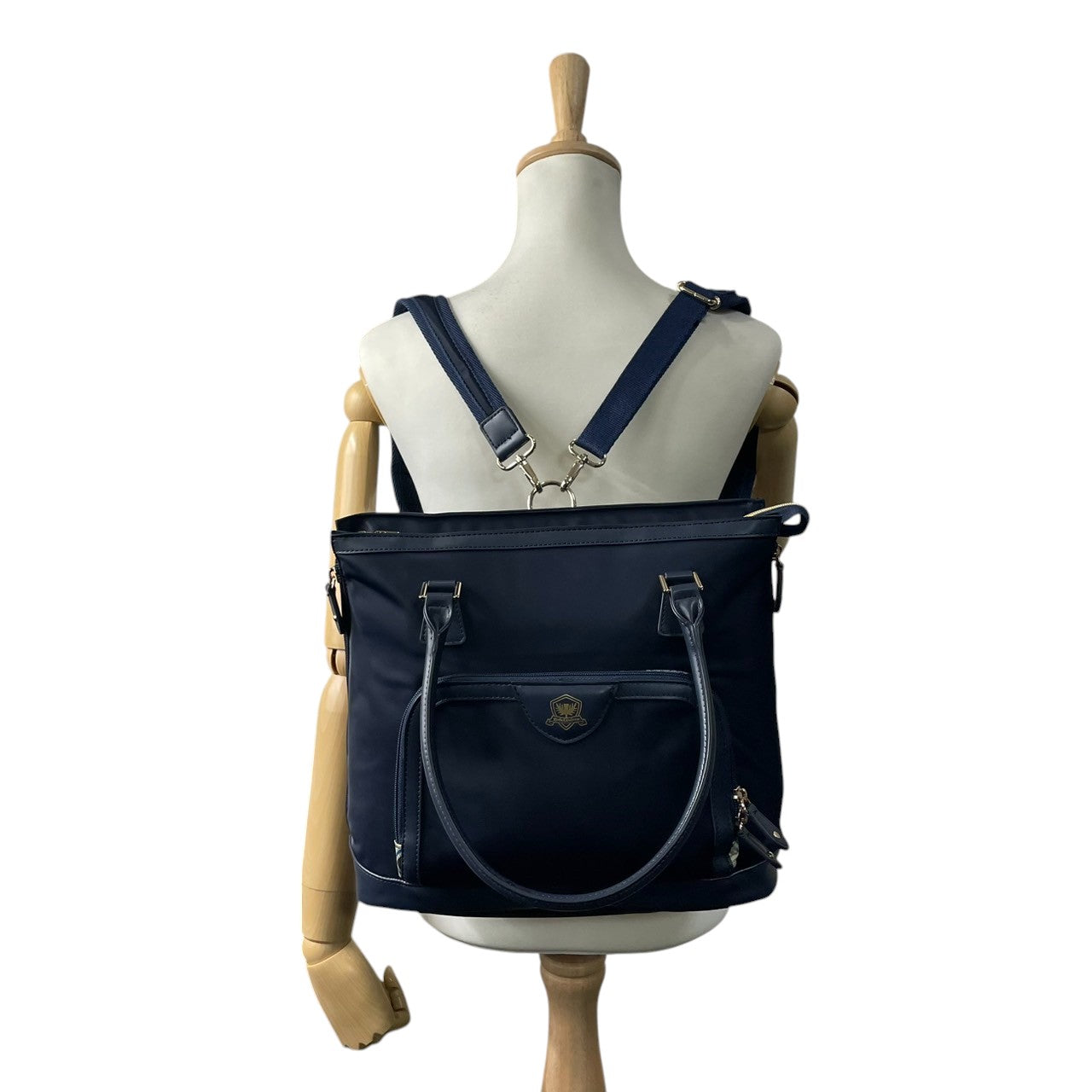 【美品】Kinloch Anderson 2WAY トートバッグ ショルダーバッグ ワンショルダー 自立可 A4収納可 ナイロン レザー ネイビー レディース ビジネス 通勤 通学 スコットランドブランド 人気モデル クリーニング済み u3