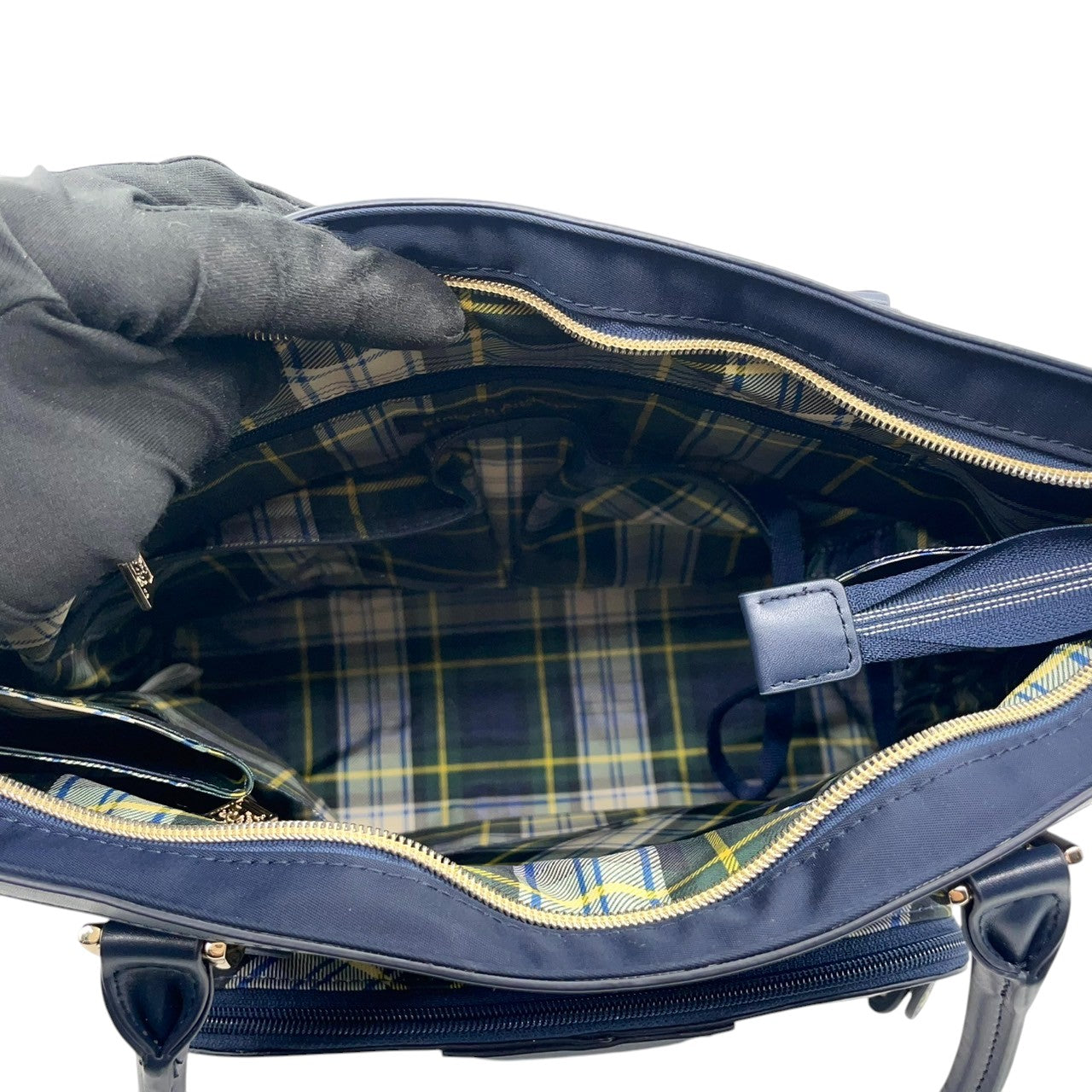 【美品】Kinloch Anderson 2WAY トートバッグ ショルダーバッグ ワンショルダー 自立可 A4収納可 ナイロン レザー ネイビー レディース ビジネス 通勤 通学 スコットランドブランド 人気モデル クリーニング済み u3