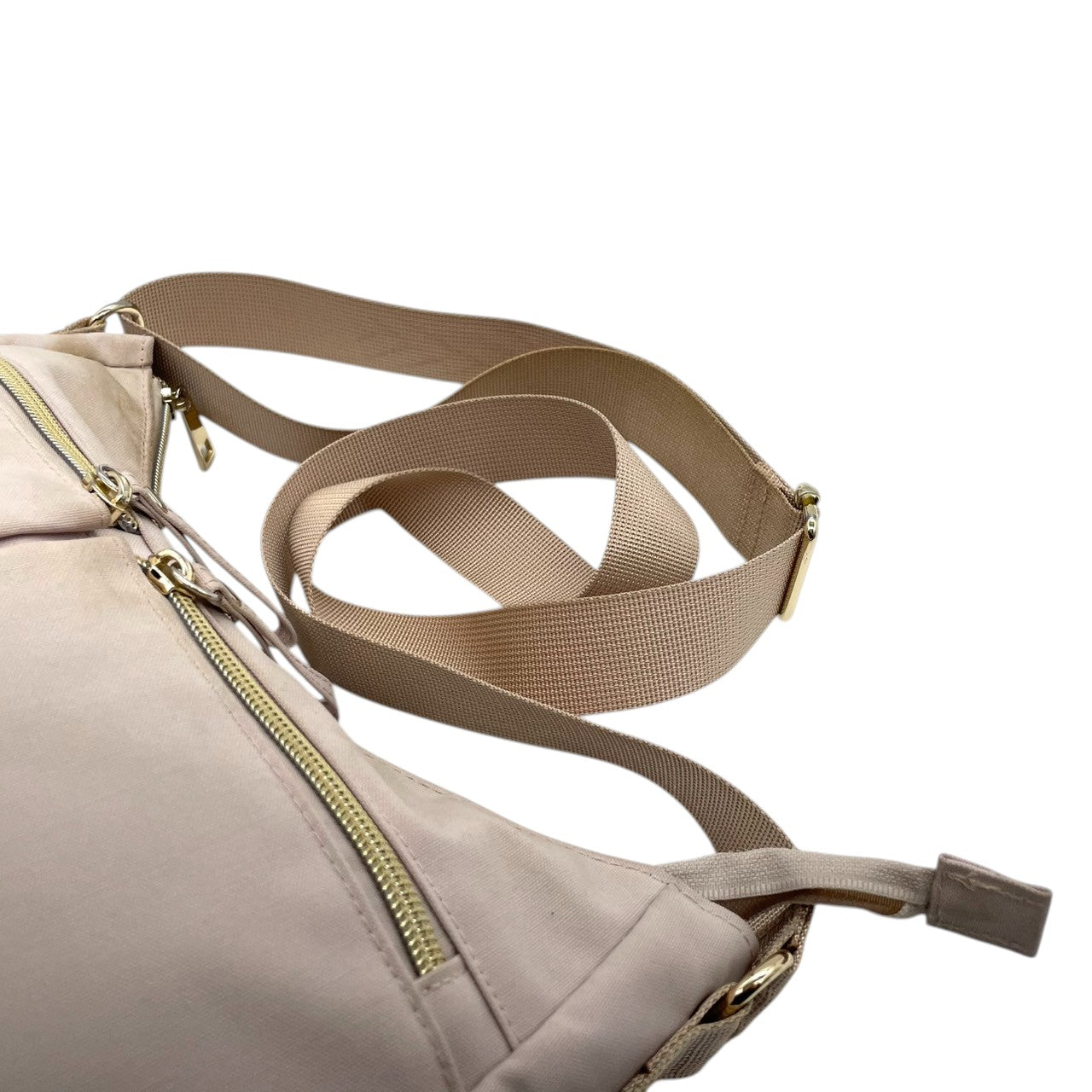 【and mikka】アンドミカ ショルダーバッグ クロスボディ 斜め掛け可 キャンバス ピンクベージュ系 軽量 大容量 多収納 ポケット多数 レディース カジュアル デイリーユース マザーズバッグにも 人気モデル クリーニング済み u3