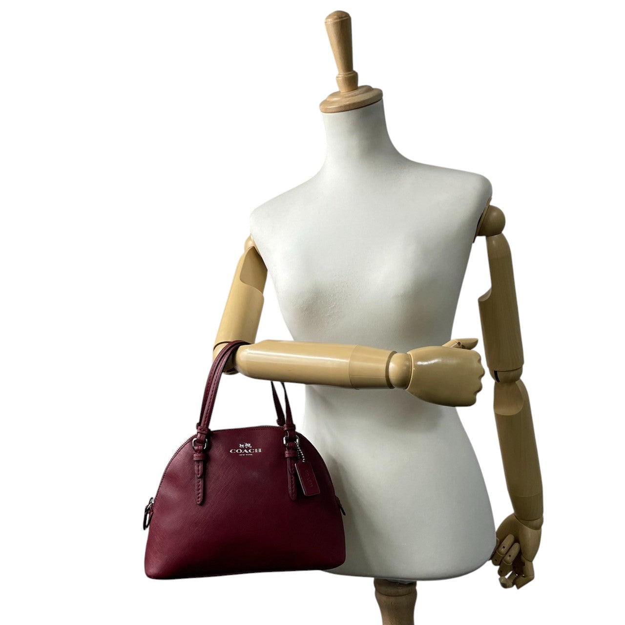 【COACH】コーチ 2WAY ハンドバッグ ショルダーバッグ プレーリーサッチェル F58295 ドーム型 自立可 斜め掛け可 クロスボディ クロスグレインレザー レッド ワインレッド系 レディース エレガント ビジネス 人気モデル クリーニング済み u3