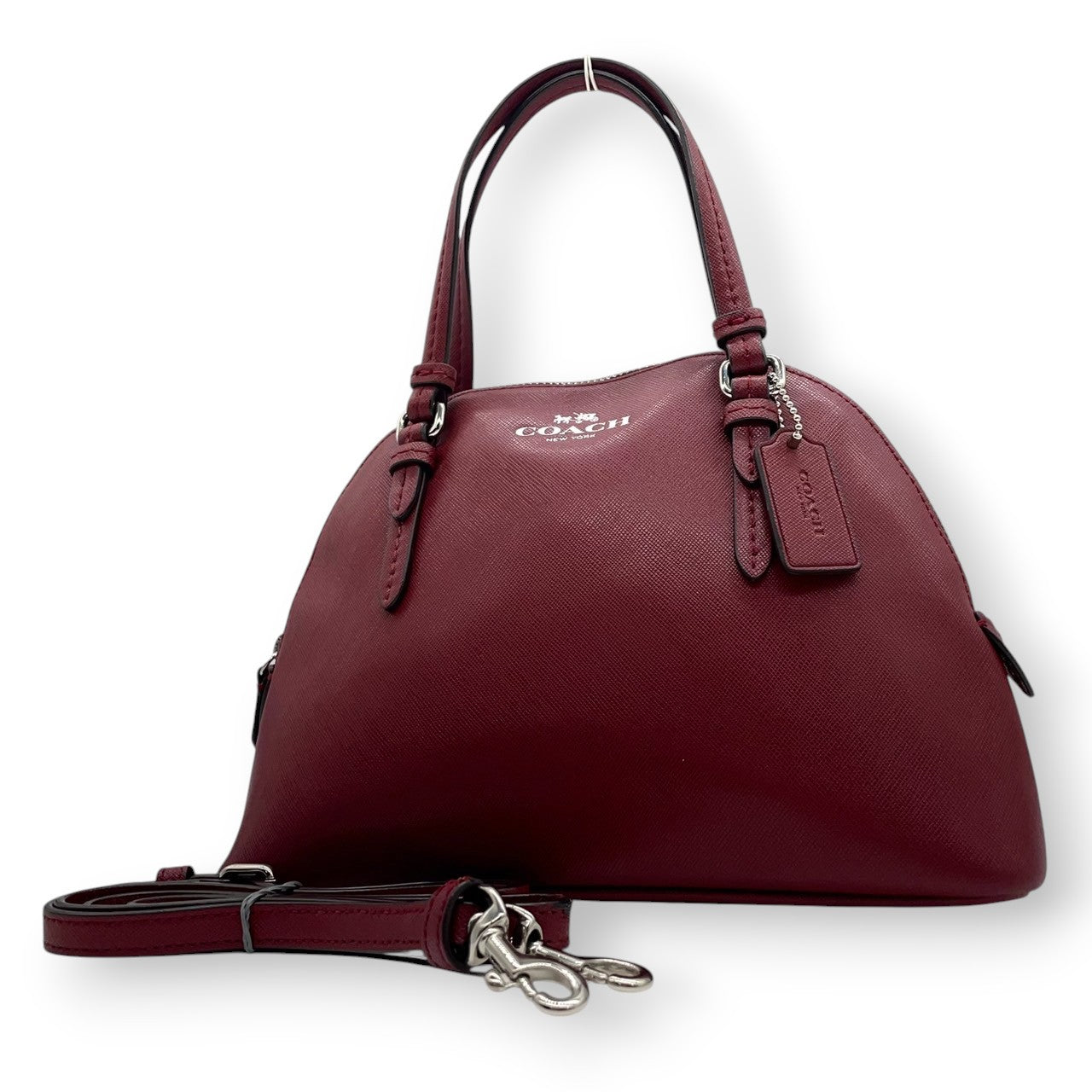 【COACH】コーチ 2WAY ハンドバッグ ショルダーバッグ プレーリーサッチェル F58295 ドーム型 自立可 斜め掛け可 クロスボディ クロスグレインレザー レッド ワインレッド系 レディース エレガント ビジネス 人気モデル クリーニング済み u3