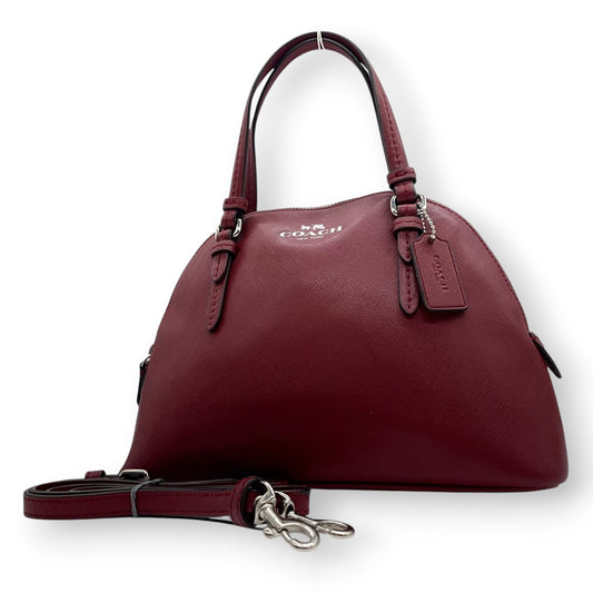 【COACH】コーチ 2WAY ハンドバッグ ショルダーバッグ プレーリーサッチェル F58295 ドーム型 自立可 斜め掛け可 クロスボディ クロスグレインレザー レッド ワインレッド系 レディース エレガント ビジネス 人気モデル クリーニング済み u3