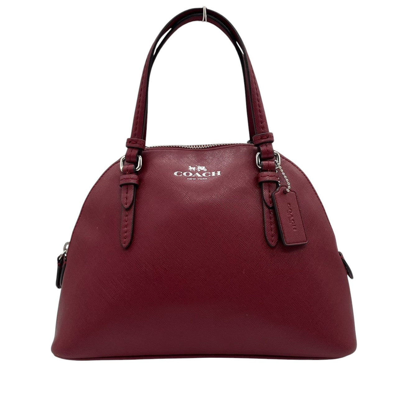 【COACH】コーチ 2WAY ハンドバッグ ショルダーバッグ プレーリーサッチェル F58295 ドーム型 自立可 斜め掛け可 クロスボディ クロスグレインレザー レッド ワインレッド系 レディース エレガント ビジネス 人気モデル クリーニング済み u3