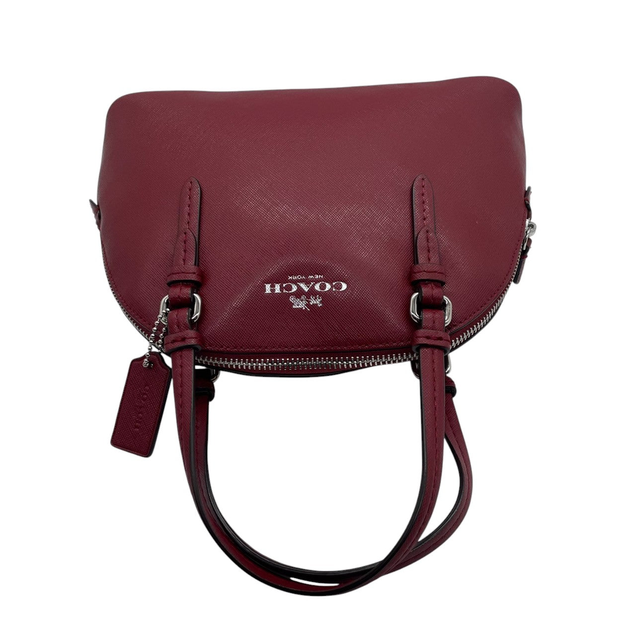 【COACH】コーチ 2WAY ハンドバッグ ショルダーバッグ プレーリーサッチェル F58295 ドーム型 自立可 斜め掛け可 クロスボディ クロスグレインレザー レッド ワインレッド系 レディース エレガント ビジネス 人気モデル クリーニング済み u3