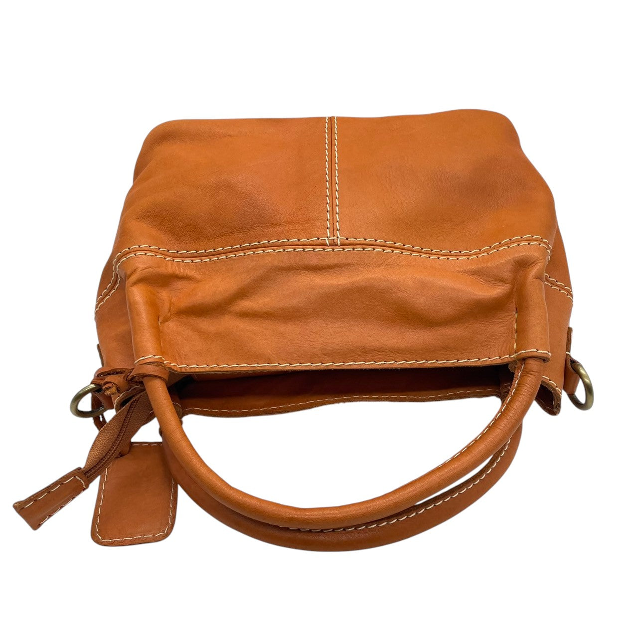 【美品】fes フェス 2WAY ハンドバッグ ショルダーバッグ 斜め掛け可 本革 レザー ブラウン キャメル系 ステッチデザイン チャーム付き レディース ナチュラル カジュアル 人気モデル クリーニング済み u3