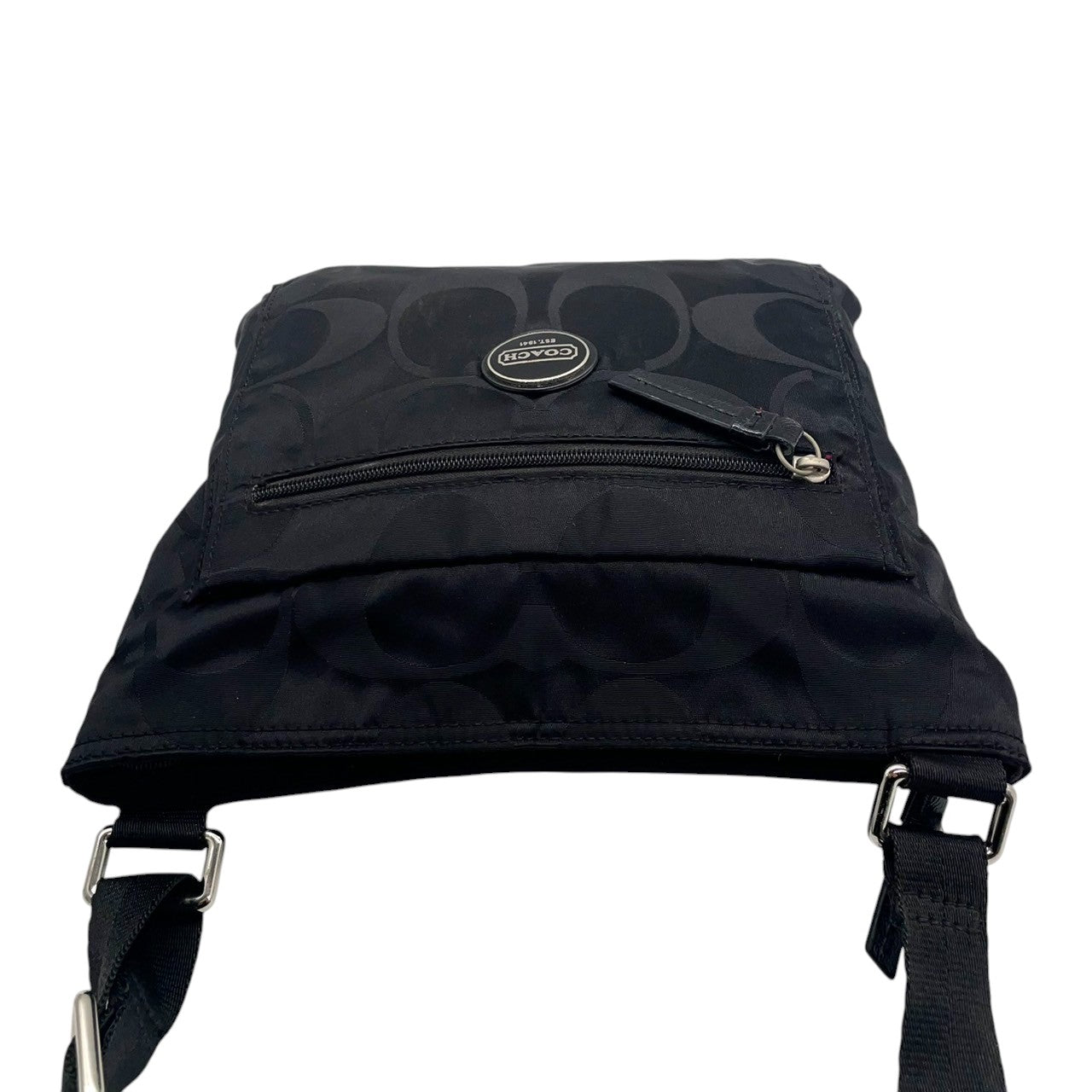 【COACH】コーチ ショルダーバッグ F77408 クロスボディ 斜め掛け可 シグネチャー オプアート キャンバス ナイロン ブラック 黒 軽量 カジュアル レディース メンズ ユニセックス 人気モデル クリーニング済み u3