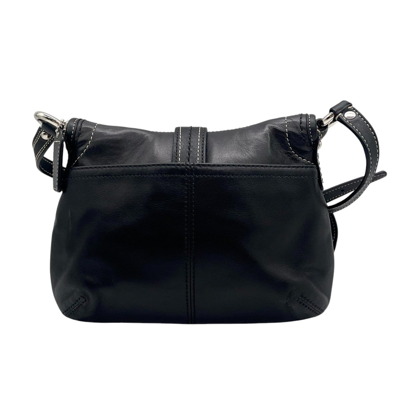 【COACH】コーチ ソーホー ショルダーバッグ ワンショルダー 斜め掛け可 F15077 フラップ 本革 レザー ブラック 黒 ステッチデザイン レディース エレガント カジュアル クラシック 定番人気モデル クリーニング済み u12