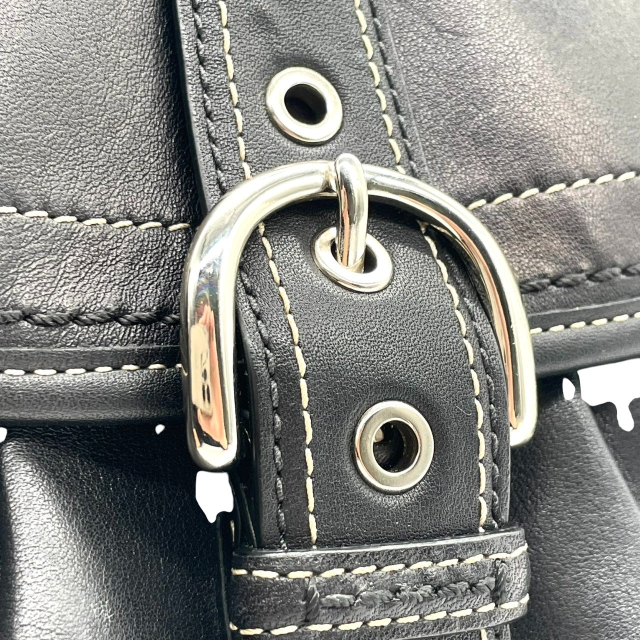 【COACH】コーチ ソーホー ショルダーバッグ ワンショルダー 斜め掛け可 F15077 フラップ 本革 レザー ブラック 黒 ステッチデザイン レディース エレガント カジュアル クラシック 定番人気モデル クリーニング済み u12