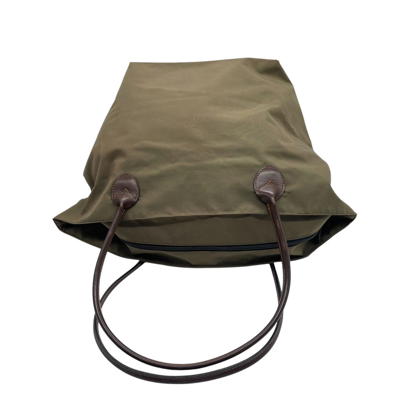 Herve Chapelier エルベシャプリエ 舟形 トートバッグ Lサイズ ワンショルダー A4収納可 大容量 ナイロン レザーハンドル カーキ ブラウン レディース メンズ ユニセックス 定番人気モデル フランス製 クリーニング済み s1