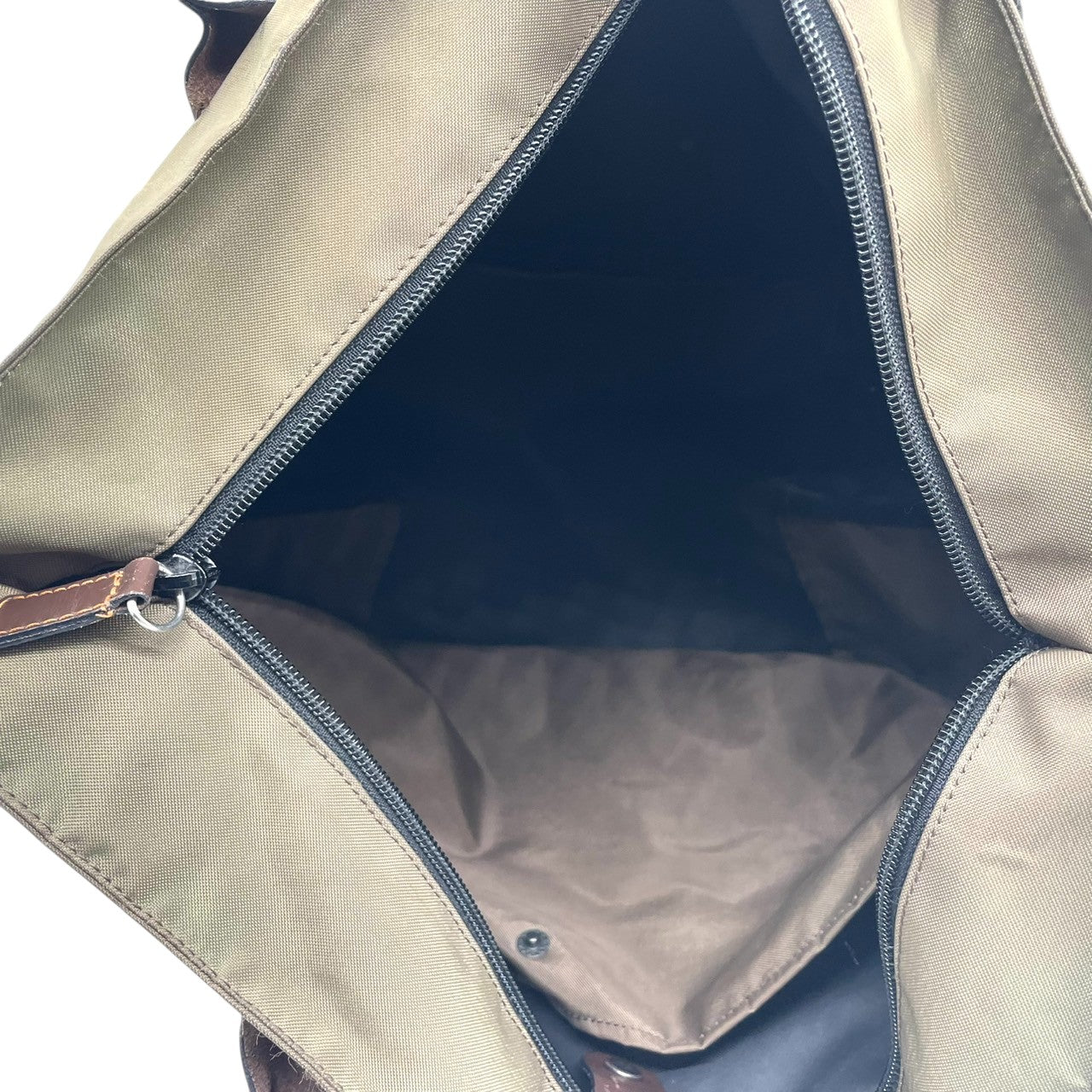 Herve Chapelier エルベシャプリエ 舟形 トートバッグ Lサイズ ワンショルダー A4収納可 大容量 ナイロン レザーハンドル カーキ ブラウン レディース メンズ ユニセックス 定番人気モデル フランス製 クリーニング済み s1