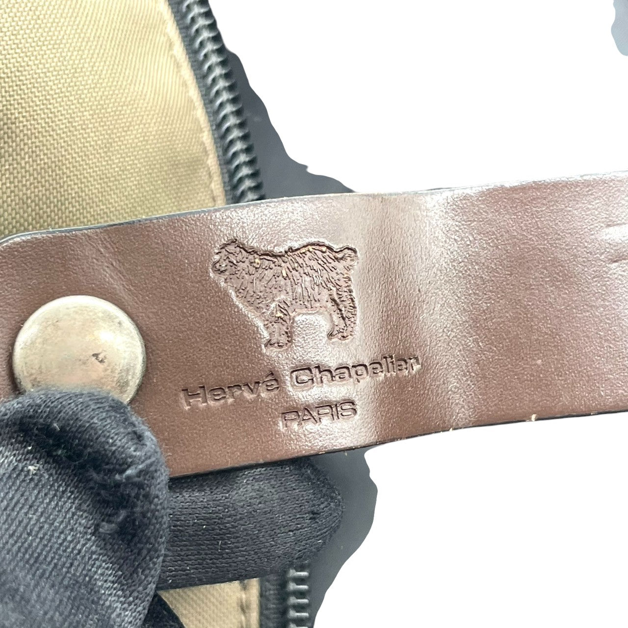 Herve Chapelier エルベシャプリエ 舟形 トートバッグ Lサイズ ワンショルダー A4収納可 大容量 ナイロン レザーハンドル カーキ ブラウン レディース メンズ ユニセックス 定番人気モデル フランス製 クリーニング済み s1