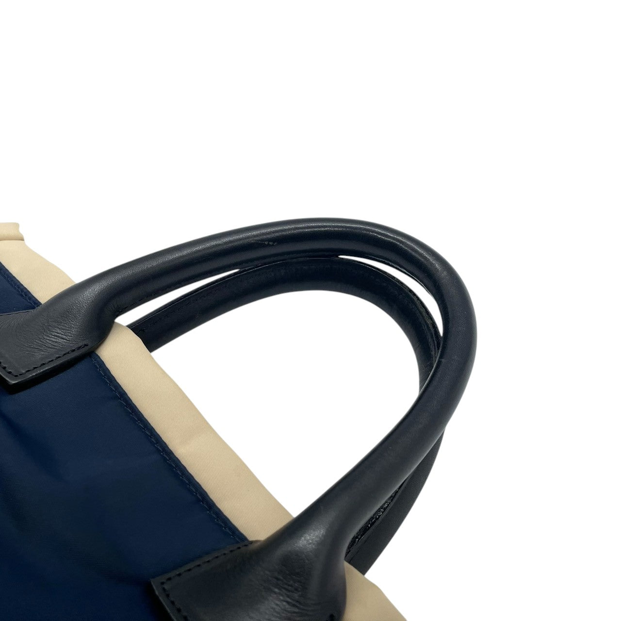 SAZABY サザビー トートバッグ ハンドバッグ A4収納可 大容量 軽量 ナイロン レザーハンドル バイカラー ネイビー ベージュ レディース メンズ ユニセックス ビジネス 通勤通学 人気モデル クリーニング済み s1