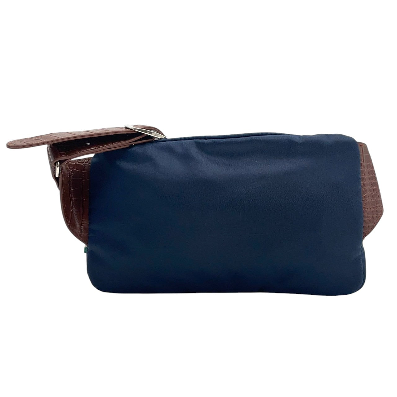 【美品】D.KELLY ディーケリー ボディバッグ ウエストバッグ スリングバッグ ワンショルダー 斜め掛け 型押しレザー ナイロン バイカラー ネイビー ブラウン メンズ レディース ユニセックス 軽量 スタイリッシュ 人気モデル クリーニング済み s1