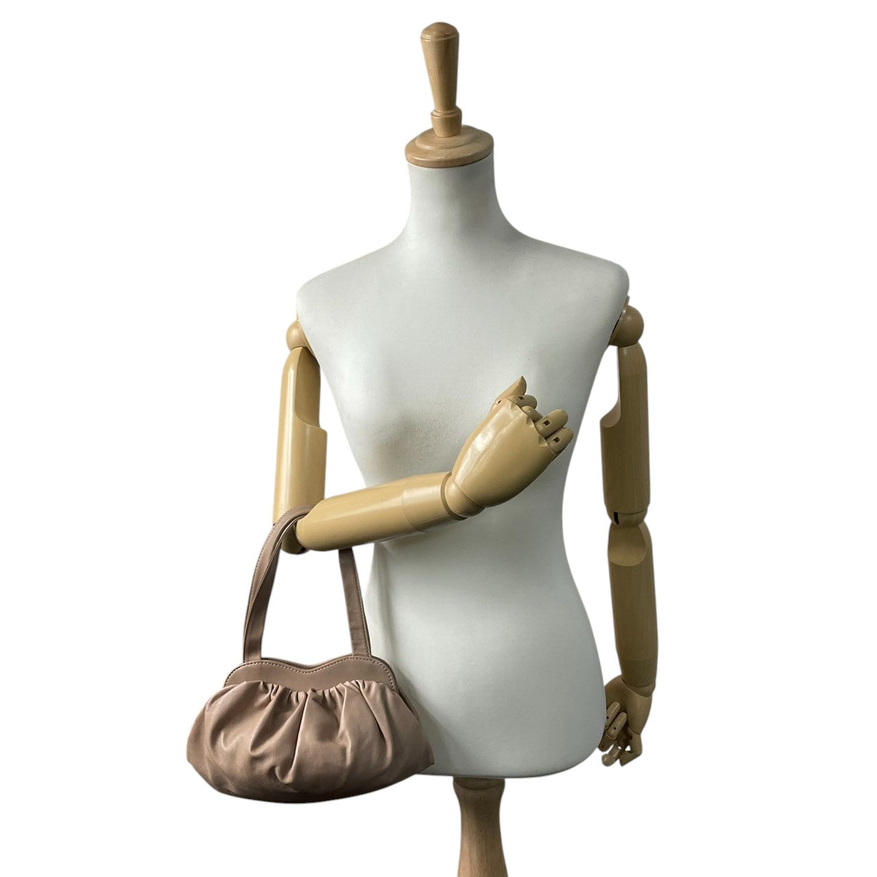 【美品】BALMAIN バルマン ハンドバッグ ワンショルダー ギャザー ポーチバッグ 本革 レザー グレージュ ベージュ系 レディース エレガント フェミニン 上品 モダン フランスブランド 人気モデル クリーニング済み s1