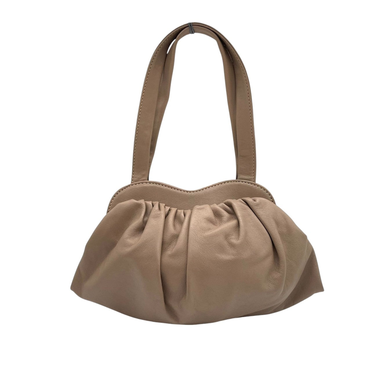 【美品】BALMAIN バルマン ハンドバッグ ワンショルダー ギャザー ポーチバッグ 本革 レザー グレージュ ベージュ系 レディース エレガント フェミニン 上品 モダン フランスブランド 人気モデル クリーニング済み s1