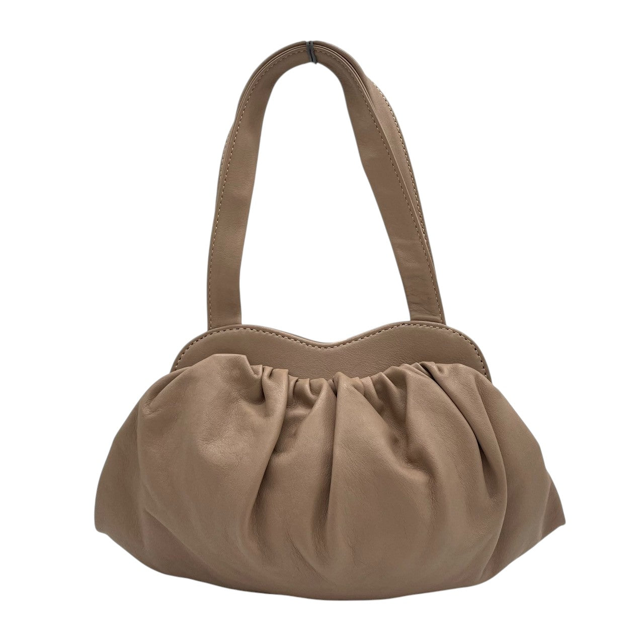 【美品】BALMAIN バルマン ハンドバッグ ワンショルダー ギャザー ポーチバッグ 本革 レザー グレージュ ベージュ系 レディース エレガント フェミニン 上品 モダン フランスブランド 人気モデル クリーニング済み s1