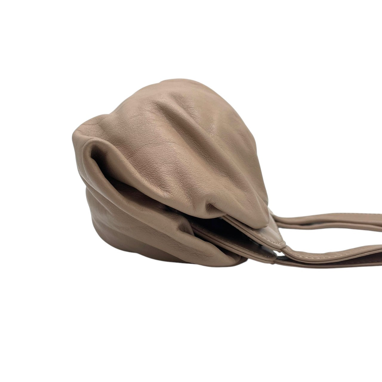 【美品】BALMAIN バルマン ハンドバッグ ワンショルダー ギャザー ポーチバッグ 本革 レザー グレージュ ベージュ系 レディース エレガント フェミニン 上品 モダン フランスブランド 人気モデル クリーニング済み s1