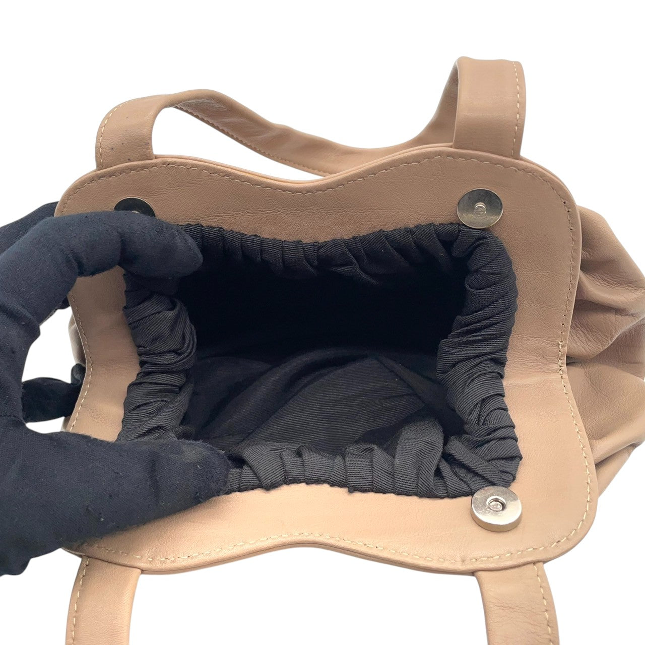 【美品】BALMAIN バルマン ハンドバッグ ワンショルダー ギャザー ポーチバッグ 本革 レザー グレージュ ベージュ系 レディース エレガント フェミニン 上品 モダン フランスブランド 人気モデル クリーニング済み s1