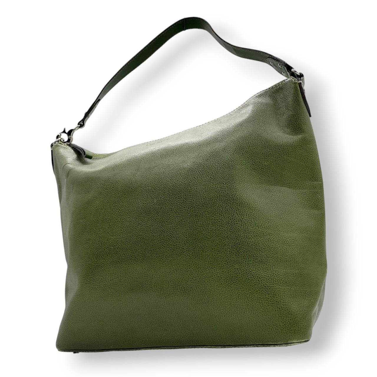 Kate spade ケイトスペード ショルダーバッグ ワンショルダー ホーボーバッグ 大容量 A4収納可 本革 レザー シボ革 グリーン カーキ系 ストライプ柄ライナー レディース エレガント カジュアル 通勤通学 人気モデル クリーニング済み s1