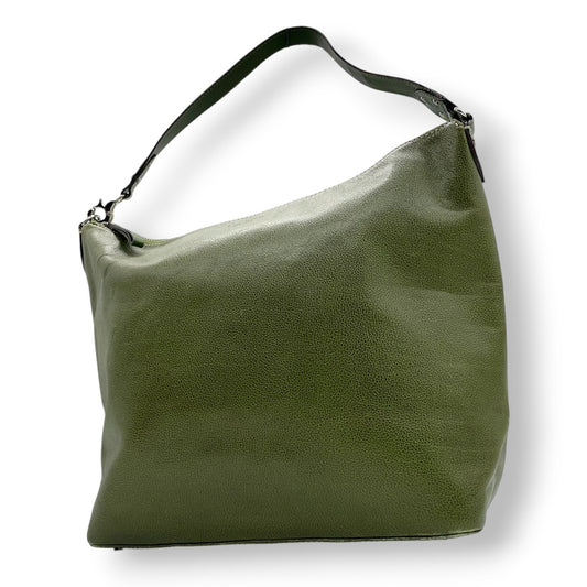 Kate spade ケイトスペード ショルダーバッグ ワンショルダー ホーボーバッグ 大容量 A4収納可 本革 レザー シボ革 グリーン カーキ系 ストライプ柄ライナー レディース エレガント カジュアル 通勤通学 人気モデル クリーニング済み s1