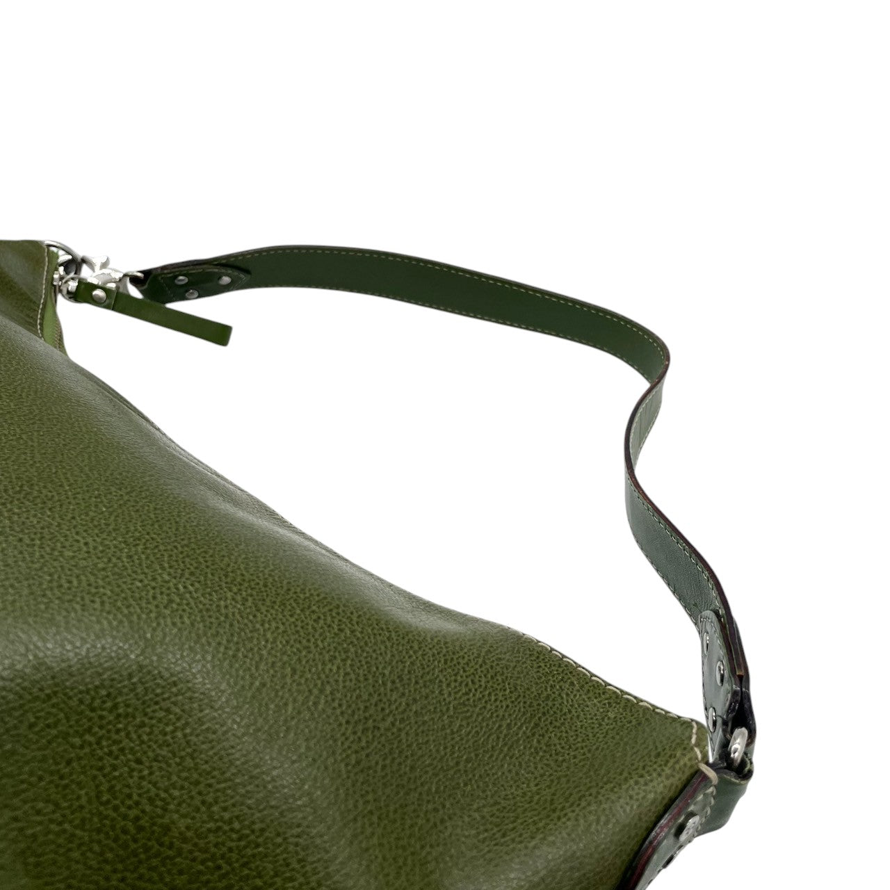 Kate spade ケイトスペード ショルダーバッグ ワンショルダー ホーボーバッグ 大容量 A4収納可 本革 レザー シボ革 グリーン カーキ系 ストライプ柄ライナー レディース エレガント カジュアル 通勤通学 人気モデル クリーニング済み s1