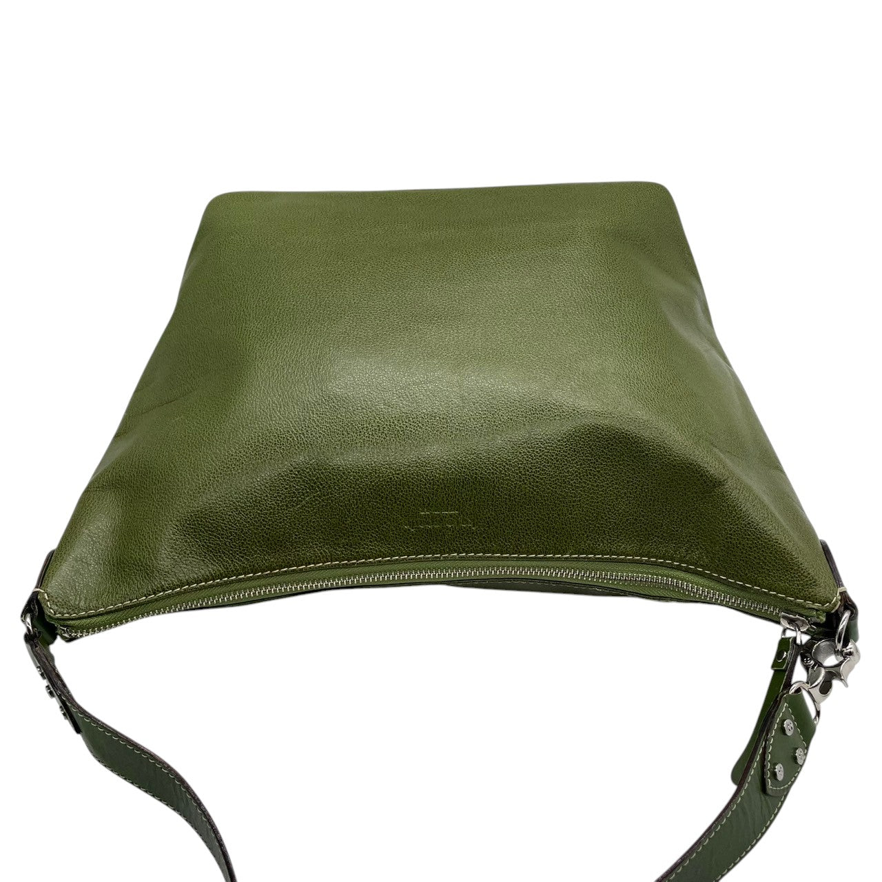 Kate spade ケイトスペード ショルダーバッグ ワンショルダー ホーボーバッグ 大容量 A4収納可 本革 レザー シボ革 グリーン カーキ系 ストライプ柄ライナー レディース エレガント カジュアル 通勤通学 人気モデル クリーニング済み s1