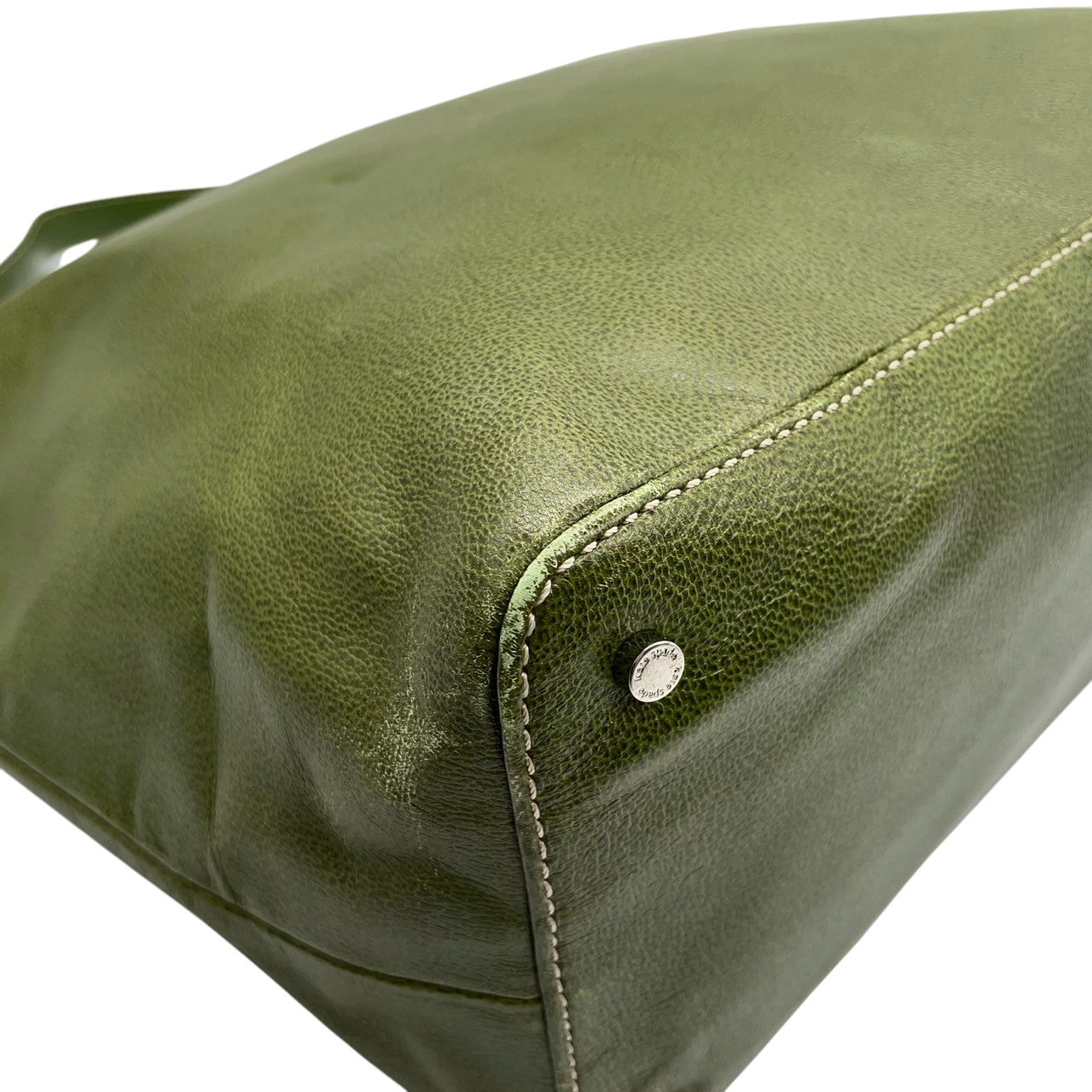 Kate spade ケイトスペード ショルダーバッグ ワンショルダー ホーボーバッグ 大容量 A4収納可 本革 レザー シボ革 グリーン カーキ系 ストライプ柄ライナー レディース エレガント カジュアル 通勤通学 人気モデル クリーニング済み s1