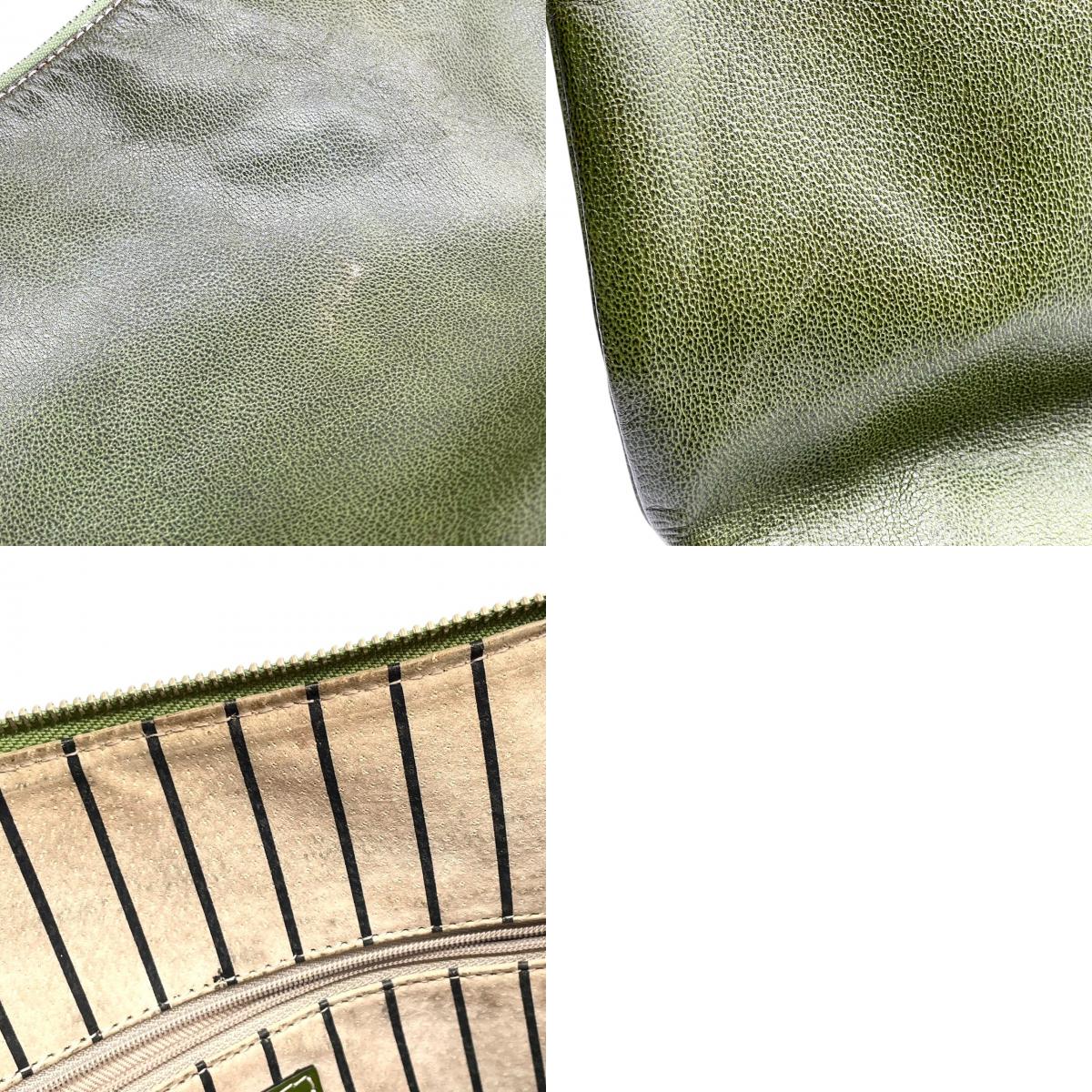 Kate spade ケイトスペード ショルダーバッグ ワンショルダー ホーボーバッグ 大容量 A4収納可 本革 レザー シボ革 グリーン カーキ系 ストライプ柄ライナー レディース エレガント カジュアル 通勤通学 人気モデル クリーニング済み s1