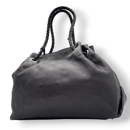 FURLA フルラ カルメン トートバッグ ワンショルダー A4収納可 大容量 本革 レザー シボ革 編み込みハンドル ダークブラウン こげ茶 レディース エレガント ビジネス 通勤通学 イタリア製 人気モデル クリーニング済み s1