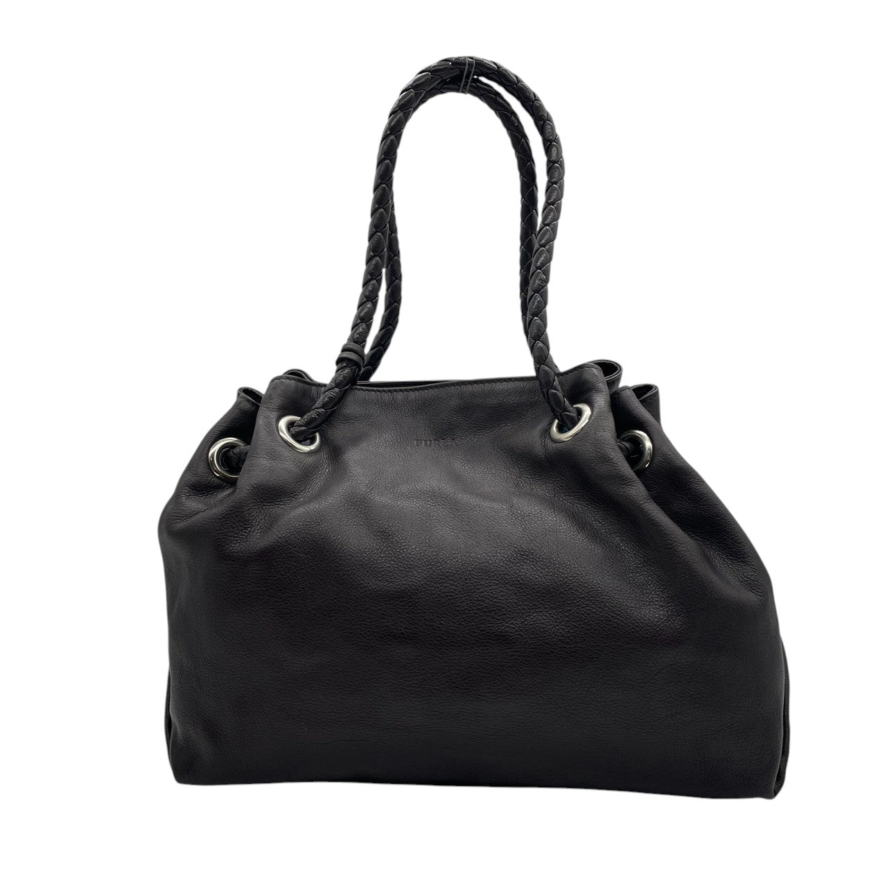 FURLA フルラ カルメン トートバッグ ワンショルダー A4収納可 大容量 本革 レザー シボ革 編み込みハンドル ダークブラウン こげ茶 レディース エレガント ビジネス 通勤通学 イタリア製 人気モデル クリーニング済み s1